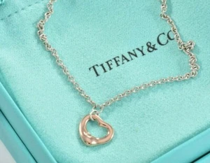 Tiffany & Co Rose Gold Silver Elsa Peretti Mini Open Heart 7.5" Bracelet & Pouch - Picture 1 of 8