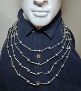 Vintage Silber Multi Strang Navajo Perlen Perlen Tribal Halskette 26 Zoll 133 Gramm - Bild 1 von 24