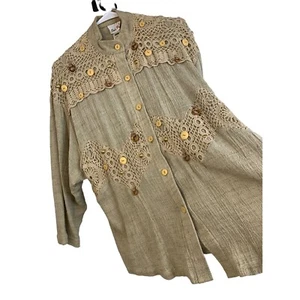 Rare Womens Lim's VTG 3 Piece Crochet Linen Pant Suit GrannyCore M/L USA 7158 - Picture 1 of 17