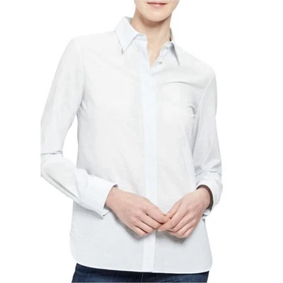 Camisa clásica a rayas de algodón recto Theory para mujer ropa de trabajo grapa talla pequeña Foto 1 de 4