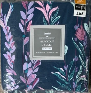 Dunelm Whimsical Navy Floral Blackout Eyelet Curtains *SECONDS* 66" x 72" - Picture 1 of 9