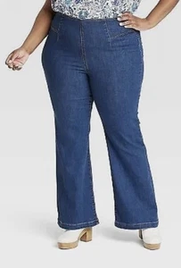 Damen Übergröße tailliert Hüft Pull-On Schlag Jeans Knox Rose Blau Denim Stretch - Bild 1 von 38
