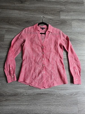 Женская 100% льняная темно-розовая рубашка на пуговицах Brooks Brothers «246». Размер 6 - Изображение 1 из 4