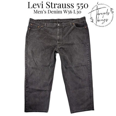 Levi Strauss 550 Denim Jeans Mens W56 L30 Black BIG Relaxed Fit Classic Straight - Image 1 of 4