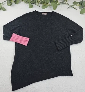 Brodie Cashmere Dark Gray Knit Sweater Size XL Pink Accent A-Symmetrical - Imagen 1 de 9