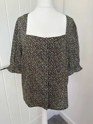 New Look Floral Top Size 18– Black & Yellow Ditsy Print – Square Neck Blouse - Image 1 of 4