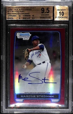 2012 Bowman Chrome Draft Red Refractor Marcus Stroman RC Auto 5/5 BGS 9.5 10 - Image 1 of 2