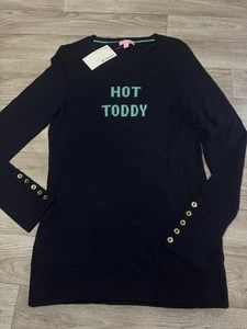 Lilly Pulitzer Sweater Womens Medium Hot Toddy Graphic Blue Nylon Wool Pullover - Picture 1 of 11