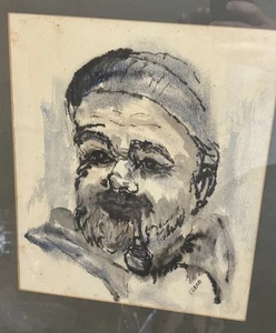 VTG WATERCOLOR INK PAINTING ~CAROL SEBOLD ARTIST ~ Impressionist Seaman Portrait - Picture 1 of 7