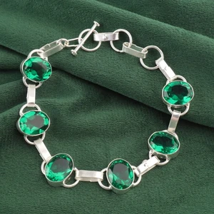 Genuine Green Emerald 925 Silver May Birth Bezel Set Chain New Bracelet Jewelry - Picture 1 of 8