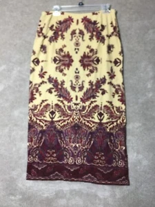 Vintage Norton McNaughton Skirt Womens 12 Maxi Linen Blend Tan Paisley Rear Zip - Picture 1 of 18