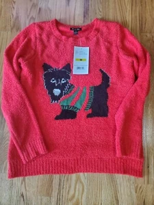 NEW Womens BY design Red Christmas Scotty Dog Sherpa Knit Sweater Sz Medium - Picture 1 of 1
