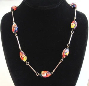 VINTAGE 1960s ITALIAN MILLEFIORI BEAD NECKLACE 30 1/4" MULTI COLOR BEADS - Picture 1 of 12