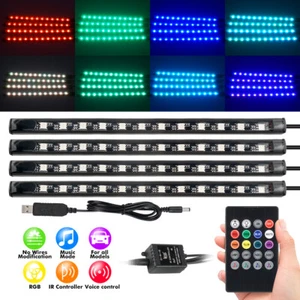 4 PIEZAS RGB LED Coche Interior Atmósfera Neón Tira Luces USB Música Control Remoto - Imagen 1 de 11