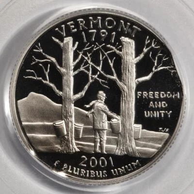 2001 S PCGS PR68 DCAM 5% Double Clip Planchet Vermont Proof Quarter Mint Error - Image 1 of 4