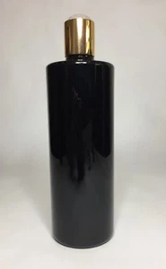 500ml PET Plastic Black Cylindrical Bottles + Shiny Gold Disc Top ANY AMOUNT - Picture 1 of 3