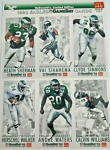 1993 McDonald's GAMEDAY Cards Philadelphia Eagles Card Uncut Sheet B#2 of 3 - Imagen 1 de 2