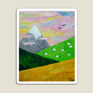 New Zealand Dream Sheep Mountain Sunset Vinyl Sticker 3x3.8" Matte Handmade - Picture 1 of 2