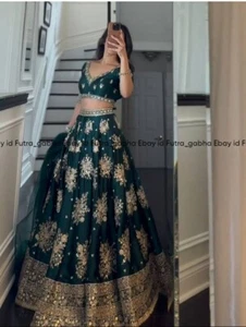 Mehandi function wear lehenga set,indian lehenga choli,green silk lehenga choli - Picture 1 of 7