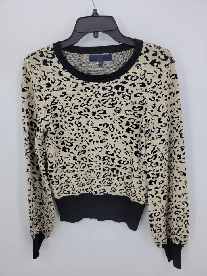 Suéter Rachel Roy Mujer Pequeño Tostado Negro Estampado Animal Cuello Redondo Pullover Boho Foto 1 de 4