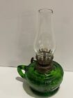 Vintage Mini Oil Lamp Green Fruit Embossed Finger Loop 7” tall Hong Kong