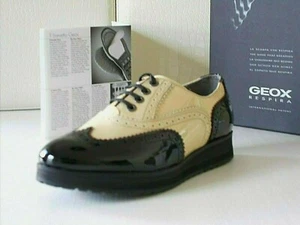 Geox D Eletta scarpe derby donna platform vernice beige/nero brogue Eu-36 €130 - Foto 1 di 12