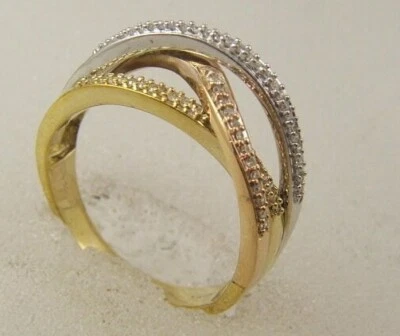 10 karat diamond ring 14K tri color yellow white & pink gold ladies diamond band - Image 1 of 4
