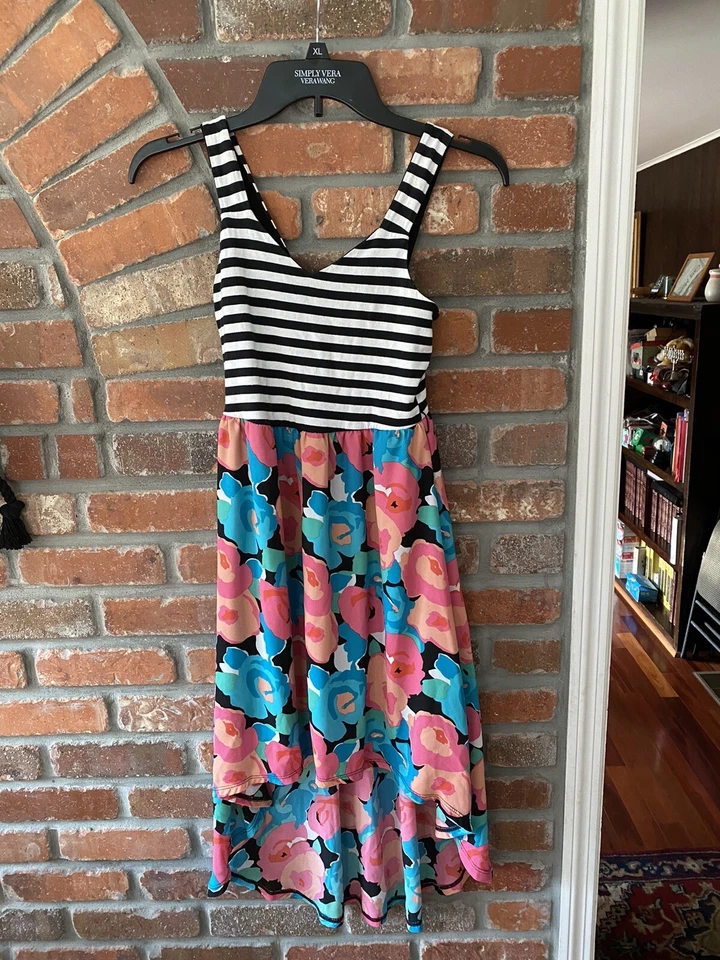 Vestido TG Total Niña Niños Negro Rayas Alto-Bajo Floral Verano Talla M 10/12 Foto 1 de 4