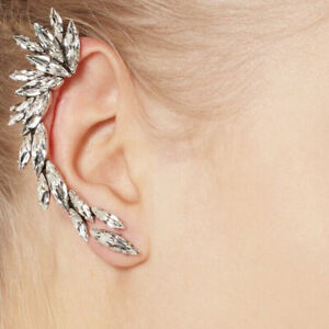 1Pcs Right Ear Clip Rhinestone Meniscus Silver Clip On Earcuff Earrings Jewelry 