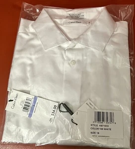 NWT Boys Calvin Klein Long Sleeve Sateen Button Cuffs Dress Shirt White Size 18 - Picture 1 of 5
