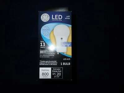 GE A19 LED Dimmable 800 Lumens 60 Watt Replacement 10 Watt Plug-In GU24 Base New - Image 1 of 4