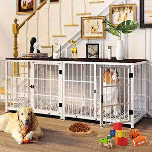 Jaula para perros XXL madera caja para perros mesa auxiliar vintage jaula de alambre jaula para mascotas blanca - Imagen 1 de 10