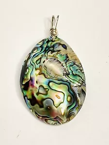 Handmade Italian Natural Abalone Shell Pendant 925 Sterling Silver - Picture 1 of 6