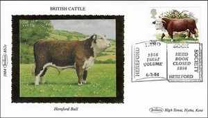 Hereford Bull The Hereford British Cattle UK GB Gold Benham Silk FDC 1984 - Picture 1 of 2