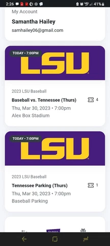 LSU VS Tennessee baseball tickets (3/30) Cover