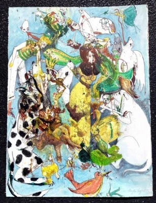 Marylyn English 22x30 Signed Mixed Media Surrealist Painting Untitled 1996  - Image 1 of 4