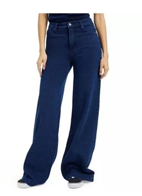 Good American Good Skate French Terry Sweatpants Jeans Wide Leg Dark Wash - Image 1 of 3