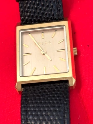 BREDA Square Quartz Men’s Watch – Gold Case, Minimalist Silver Dial, Black Leath - Image 1 of 4