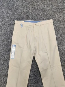 HAGGAR Pants Men 36x30 Beige Tan No-Iron Khaki Stretch Slacks Trousers NWT - Picture 1 of 13