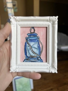 Laterne niedlich, Original, Miniaturgemälde, klein, mini, gerahmt - Bild 1 von 6