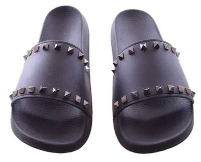 VALENTINO GARAVANI Black Rockstud Pool Slides Sandals Womens Size 44  US 10-10.5 - Image 1 of 4