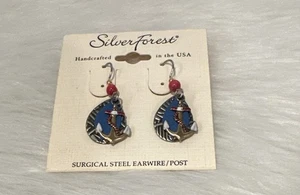 Orecchini stile vintage traforati nautico ancore rosso, bianco e blu argento foresta USA - Foto 1 di 3