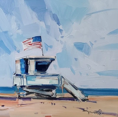 IMPRESIÓN DE BELLAS ARTES DE José Trujillo 16x16 pintura de artista coleccionable poste de salvavidas Foto 1 de 4