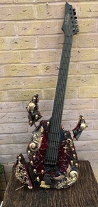 Awesome Unique Gothic Guitar Bird Skulls Decor Wall Art Black Red Gold 3D - Picture 1 of 21