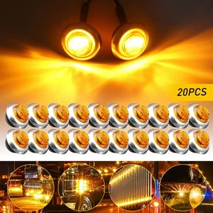 12V Waterproof Side Marker Lights LED Truck Vans Round Yellow Lamps 20Pcs - Picture 1 of 15