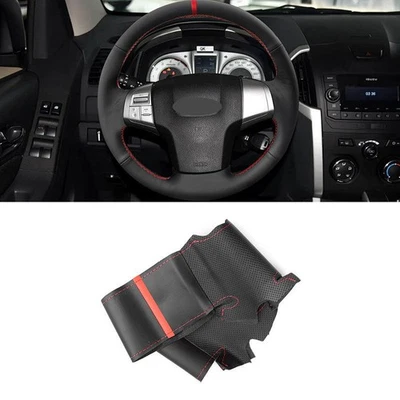 Black+Red Leather Steering Wheel Leather Cover For Isuzu D-Max MU-X 2013-2020 - Image 1 of 4