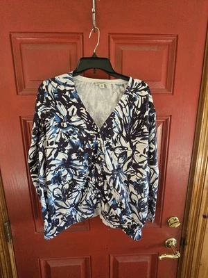 Cárdigan de mujer St. Johns Bay con botones 7 botones, diseño color azul y blanco Foto 1 de 4