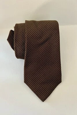 “Banana Republic” Silk & Cotton Tie - Coffee Brown Small Woven Diamond Textile - Image 1 of 4