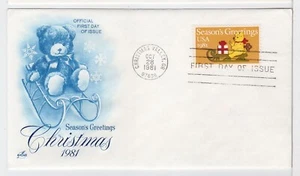 TurtlesTradingPost- Christmas Teddy Bear- 1981 FDC #1940 Artcraft Cachet - Picture 1 of 1