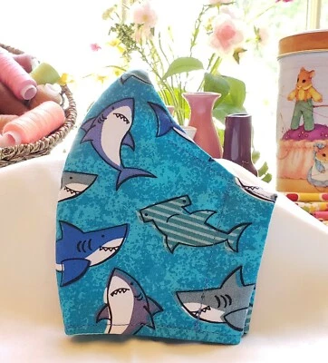 Sharks Face Mask Adult / Kids Cotton Fabric  Washable  racbrez - Image 1 of 4
